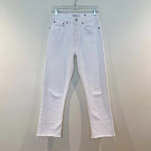 REDONE White Straight Leg High Waist Classic Preppy Designer Denim Jeans 26 - Picture 2 of 10